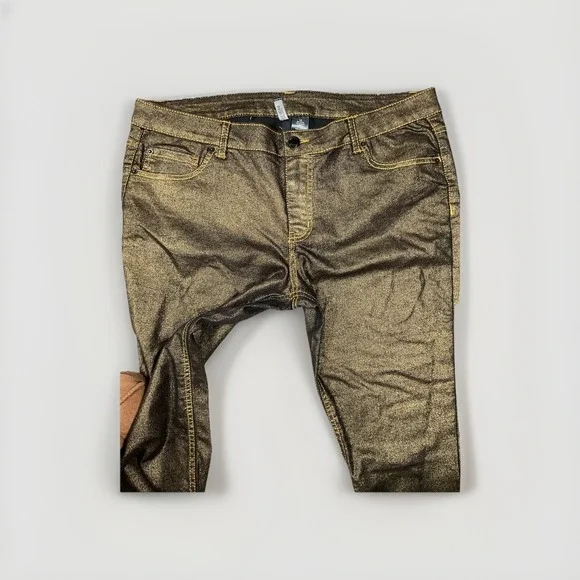 Bisou Bisou Gold metallic stretch skinny pants Sz 14 - Picture 6 of 8